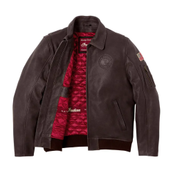 Veste moto style aviateur en cuir brun