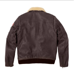 Veste moto style aviateur en cuir brun