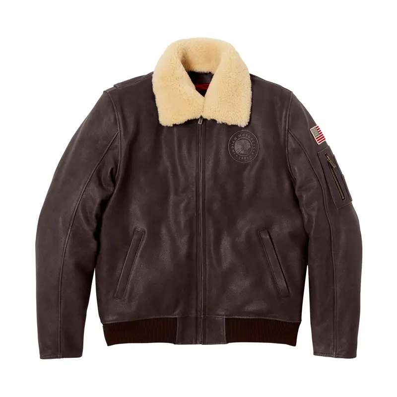 Veste moto style aviateur en cuir brun